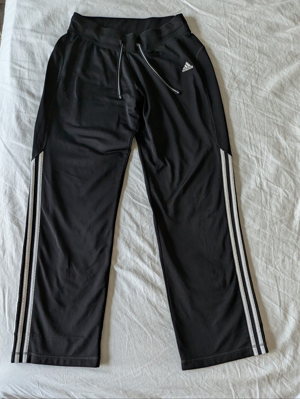 adidas Black 3-Stripe Wide Leg Track Pants Drawstring Women's S/M